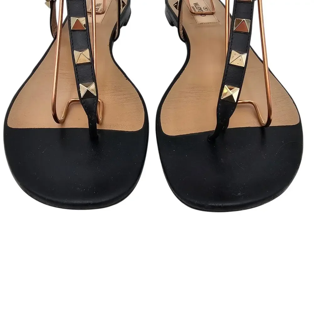 Valentino Garavani Rockstud Black Leather Cage Gladiator Flat Sandal Size 39 9